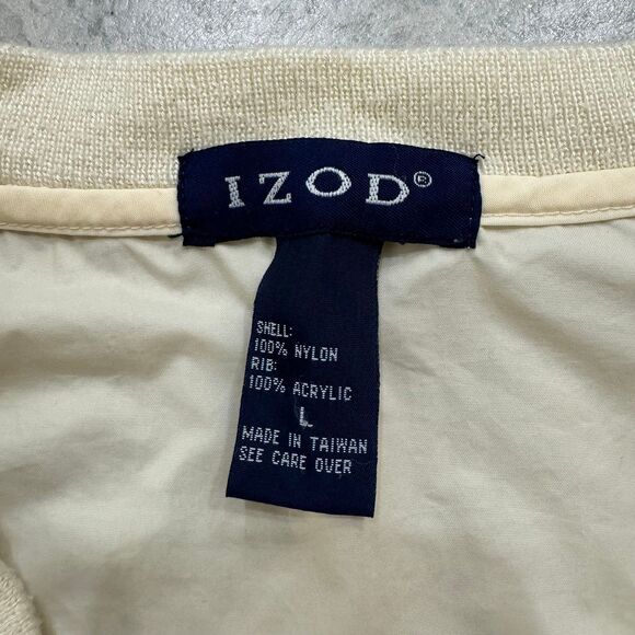VINTAGE IZOD Pullover V Neck Nylon Windbreaker Jacket Size L Mens Cream 90s - Picture 2 of 7